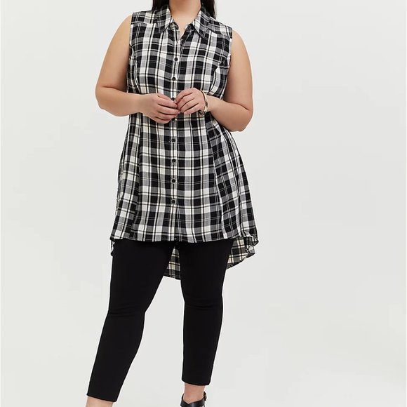 torrid Tops - Torrid 1X Long Tunic Top Black Plaid Hi Lo Shirt